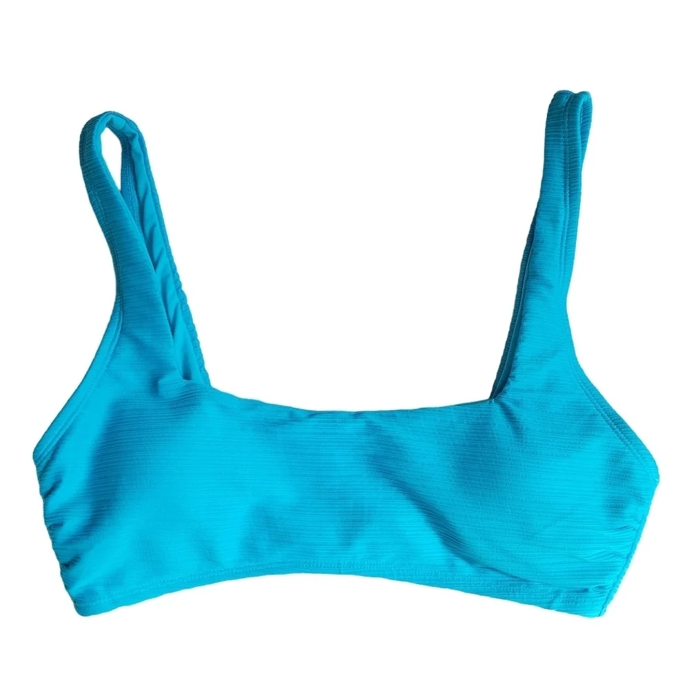 Salt + Cove NWT Blue Low Scoop Neck Ribbed Bralette Bikini Top Junior's Size L